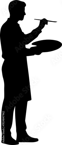 Artist Painting Silhouette with Palette and Brush Vector Graphic