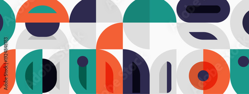 Abstract geometric pattern. Overlapping shapes create modern, colorful design. Simple forms repeat, forming rhythmic visual texture.