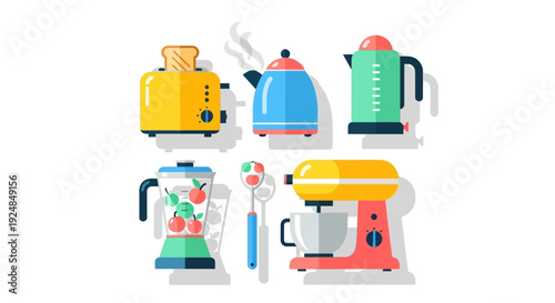 Travel and kitchen appliance icon set flat design