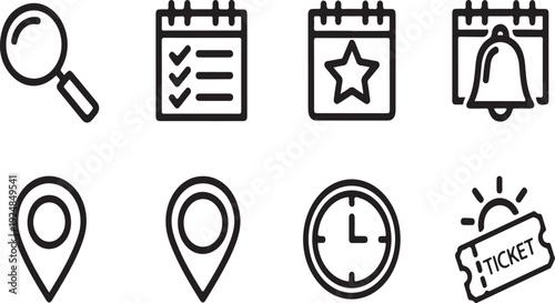 Icons representing various activities and tools for organizing and planning Vector
