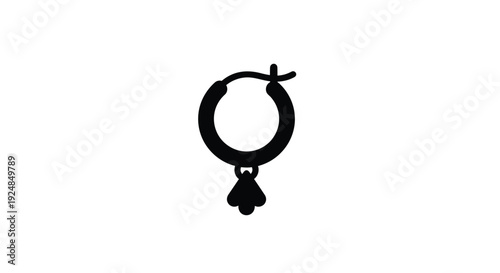 Simple black silhouette of a single hoop earring with a dangling charm