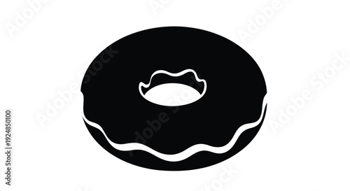 Simple black and white illustration of a donut with icing detail