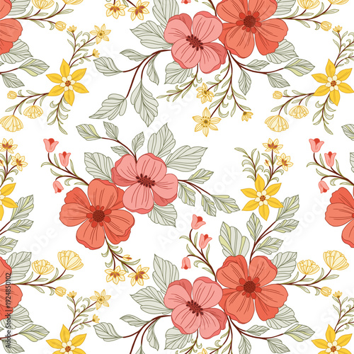 Red Spring Flower Bunch with yellow flower pattern