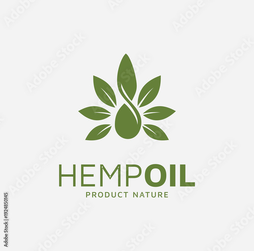Premium Essential Hemp Oil Vector Logo Design Nature Organic