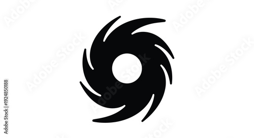 Black spiral design with a central void on a white background