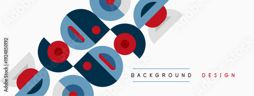 Abstract geometric pattern. Circles, semicircles overlap creating dynamic visual effect. Minimalist design, modern aesthetic. Clean lines, simple shapes.