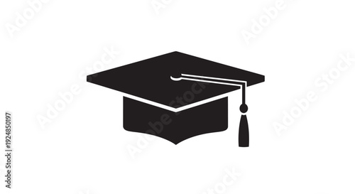 Simple black silhouette of a graduation cap with a tassel