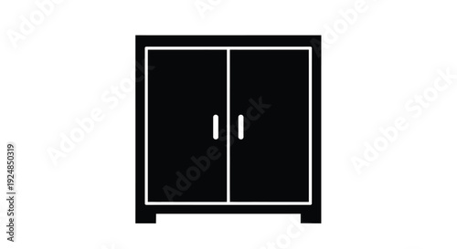 Simple black and white illustration of a cabinet with two doors