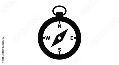 Simple black and white illustration of a compass with cardinal directions