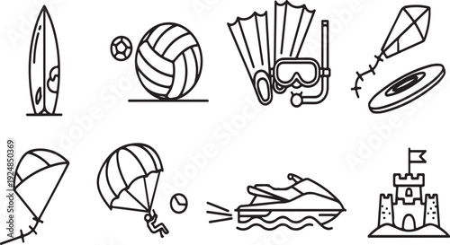 A collection of various water sports and recreational activities. Vector