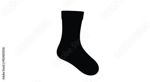 A single black sock isolated on a stark white background