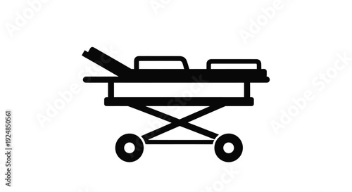 Simple black and white illustration depicting a hospital gurney or stretcher