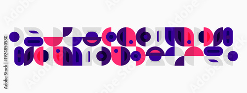 Abstract geometric pattern. Purple, violet shapes over white background. Minimalist design, modern aesthetic, repetitive elements.