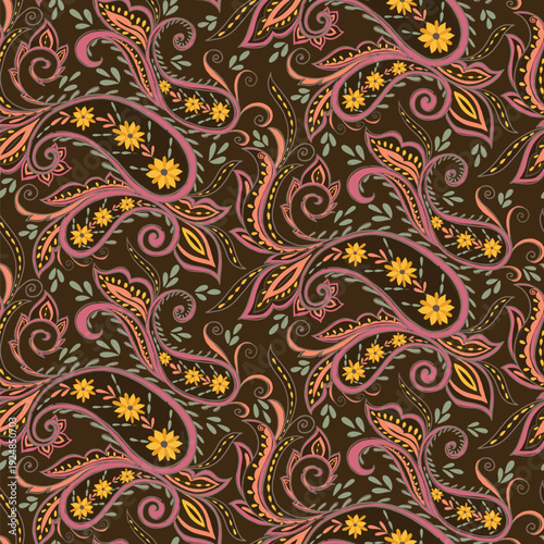 Festive Paisley hand drawn pattern design