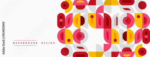 Abstract geometric pattern. Red, yellow, gray shapes create dynamic composition. Modern design element for backgrounds, textures.