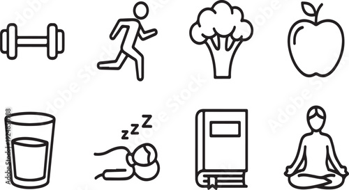 Illustrations of healthy habits and activities for a balanced lifestyle Vector