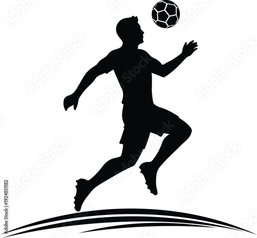 Modern Soccer Athlete Silhouette Icon, Football Player Heading Ball Graphic