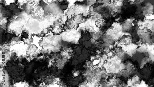 黒い靄のようなインクがにじんだペイント背景。水墨画の幻想的な和風テクスチャ。怪しい印象のモノクロの抽象的なあしらい