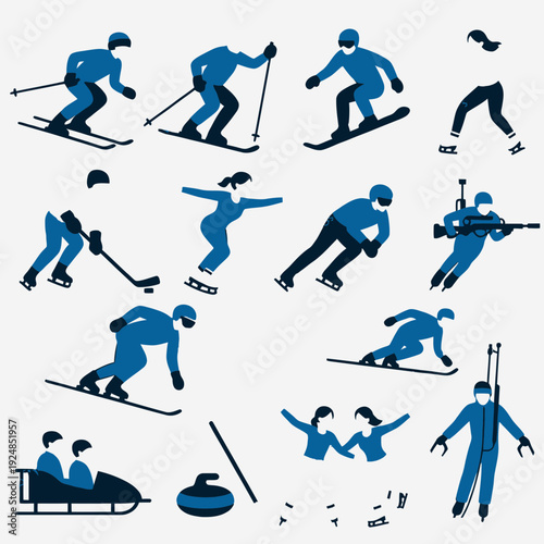 Skiing Silhouettes Collection vector illustration
