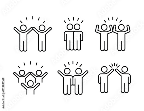 Group of happy people, fun team, party, joyful expressions, icon set vector illustration on a white background.