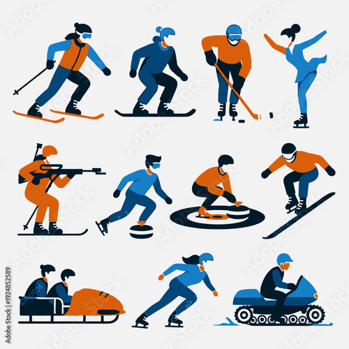 Winter Sports Silhouettes vector illustration