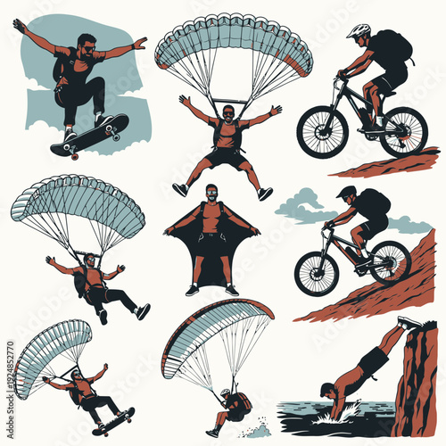 Adventurous Man in Action vector illustration