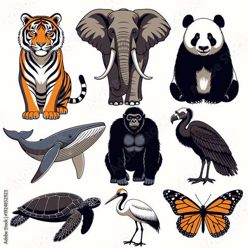 Endangered Animals Collection vector illustration