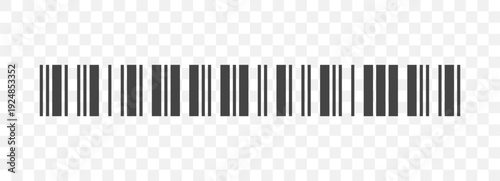 Barcode graphic with vertical long bar lines arranged in standard EAN structure. Minimal black icon. Packaging design, retail labeling and commercial layouts. Symbol of scan technology, scanner system