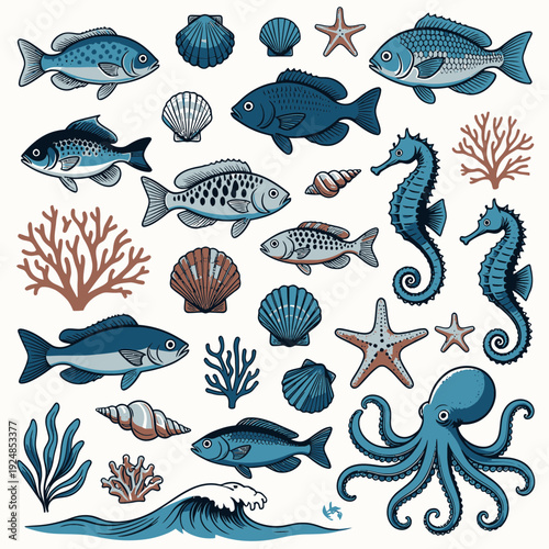 Underwater Life Collection vector illustration