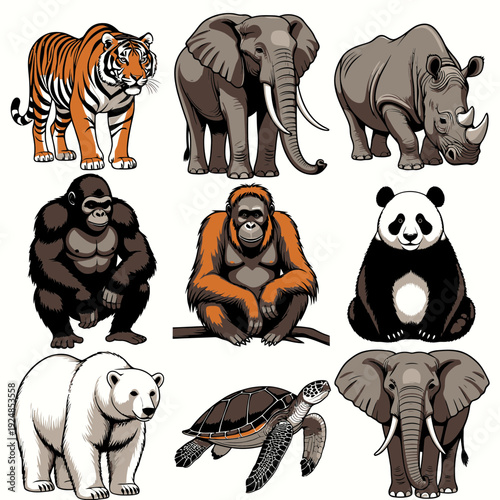 Endangered Animals Collection vector illustration