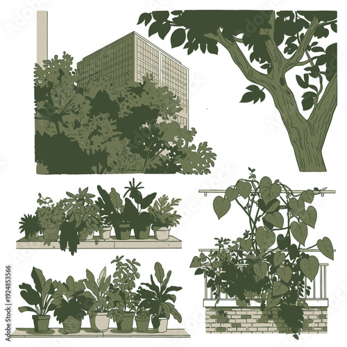 Urban Greenery Silhouettes vector illustration