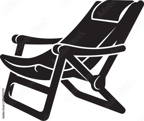 Simple black silhouette of a reclining beach chair icon