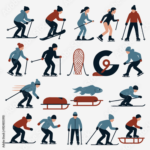 Skiers and Snow Sports Icons vector illustration