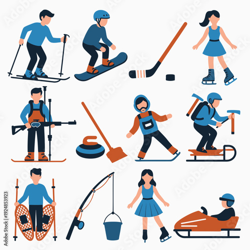 Winter Sports Characters Set vector illustration
