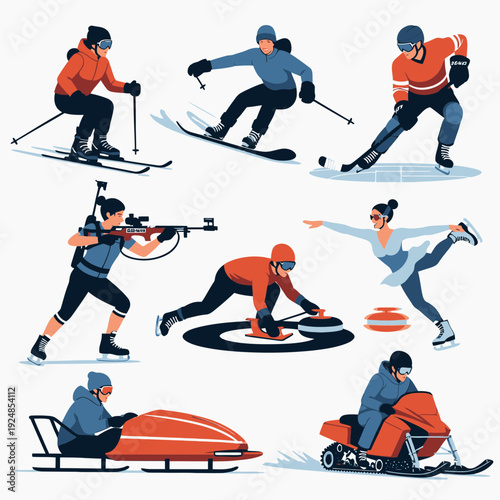 Winter Sports Athletes in Action vector illustration