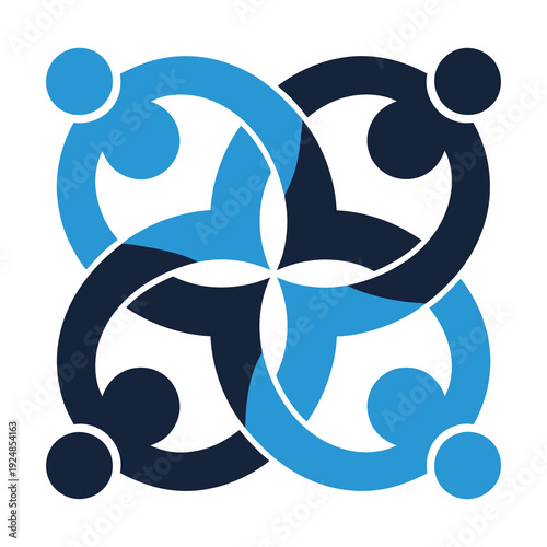 Blue and dark blue people connected in a circle  teamwork and partnership icon