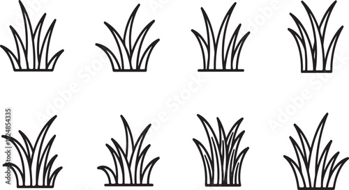 Diverse grass illustrations showcasing various styles and textures of grass blades Vector