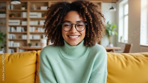 Friendly Professional Woman – Cozy Home Office Setting with Warm Smile for Career Blogs and Workplace Inspiration