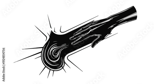 Abstract representation of two hands connecting and merging into a swirling black form, symbolizing unity and shared energy.