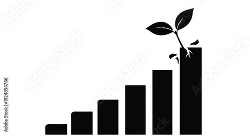 Small plant sprouts from growing bar chart, symbolizing successful business growth and development.