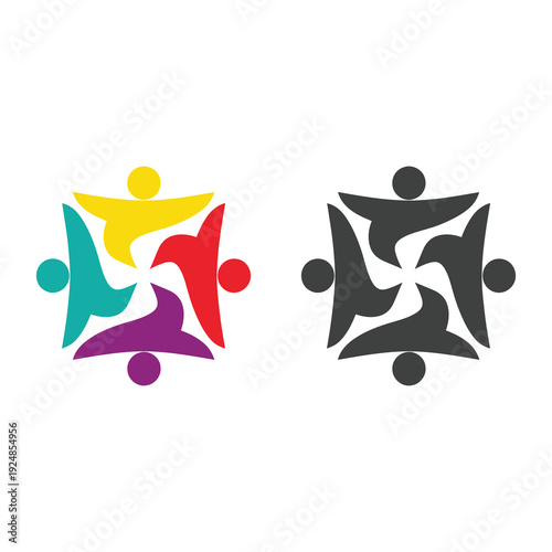 Colorful and black partnership teamwork logos on white background icon