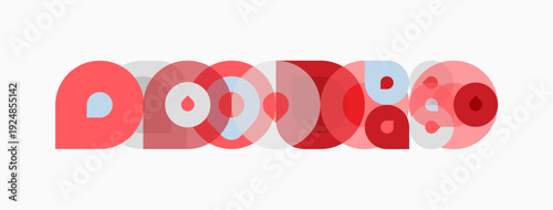 Abstract design featuring overlapping circles. Red, pale pink hues create modern visual impact. Simple shapes, clean lines dominate composition.