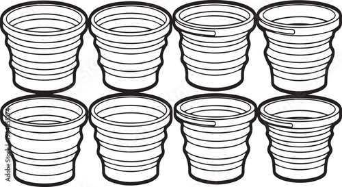 A collection of various bowls stacked in an organized manner. Vector