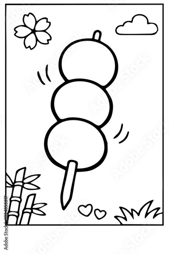 Classic Japanese dango sweet dumplings on a skewer, an adorable vector graphic illustration.