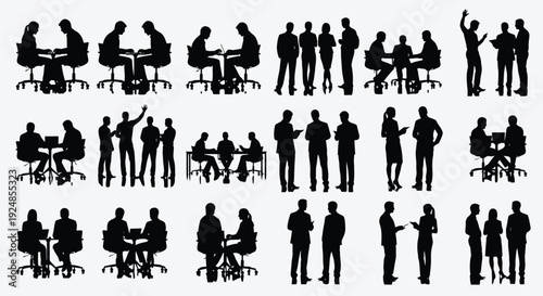 Office Team Collaboration Silhouette Collection Illustration