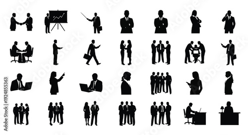 Business Meeting and Presentation Silhouette Collection Illustration