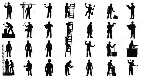 Construction and Maintenance Worker Silhouette Collection Illustration