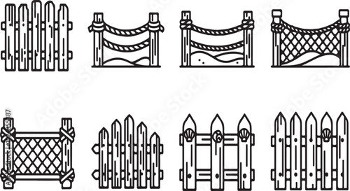 A variety of fence designs showcasing different styles and materials Vector