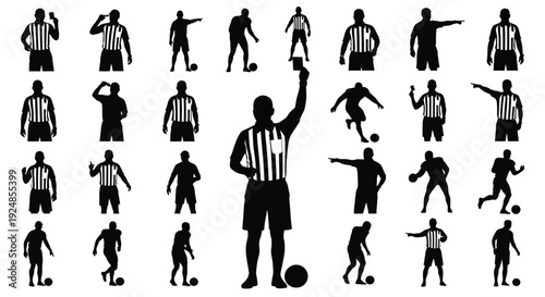 Soccer Referee Poses Silhouette Collection Illustration