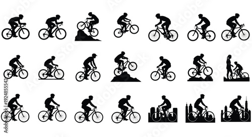 Cyclist Riding Bicycle Silhouette Collection Illustration